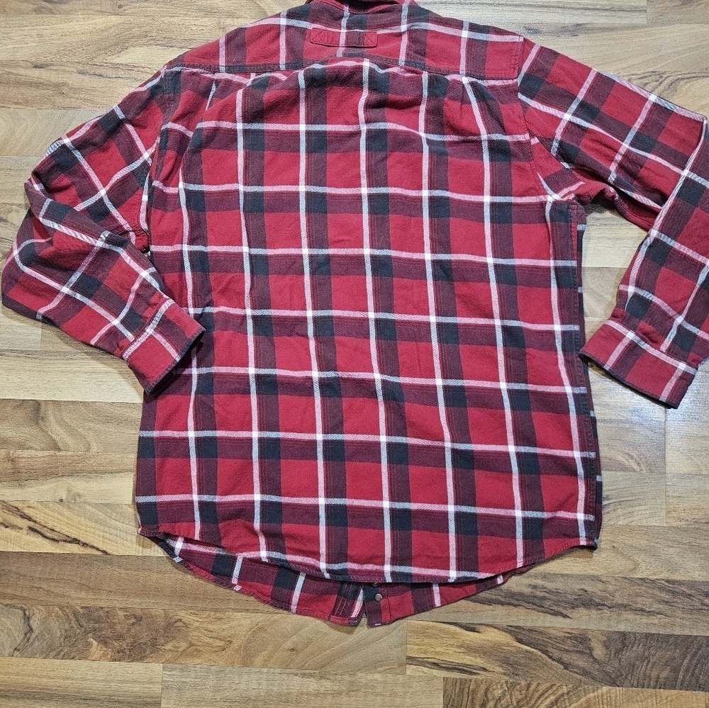 Duluth Trading Co Red Plaid Flannel Shirt L Tall Relaxed Fit - Picture 9 of 9